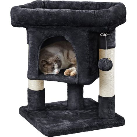 Arbre à Chat Design avec Niche et Plate-Forme Arbre-griffoir Tour pour Chat Hauteur 59cm Noir (1/5)