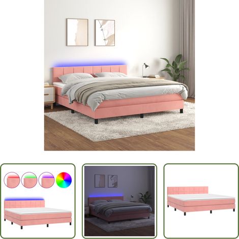vidaXL Matelas à ressorts ensachés -  Sommier à lattes de lit avec matelas et LED Rose 160x200 cm (1/5)