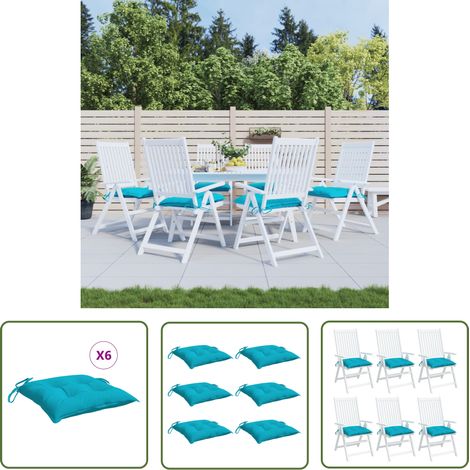 The Living Store Coussins de chaise lot de 6 turquoise 50x50x7 cm tissu oxford - Coussins De Chaise - Coussins Exterieurs - Coussins Décoratifs - Cushions Patio - Cushions Jardin (1/5)