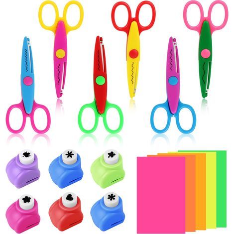Lot de 6 Ciseaux à Cranter et 6 Perforatrices à Papier - Ensemble Créatif pour Enfants, Bricolage, Scrapbooking et Artisanat (1/5)