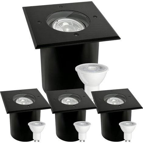Spot Encastrable Exterieur IP67 étanche 230 V, Noir 4 Pack Acier Inoxydable Spot LED Extérieur avec Ampoule LED GU10 5 W 3000K Blanc chaud, Spot Carré Encastrable (1/5)