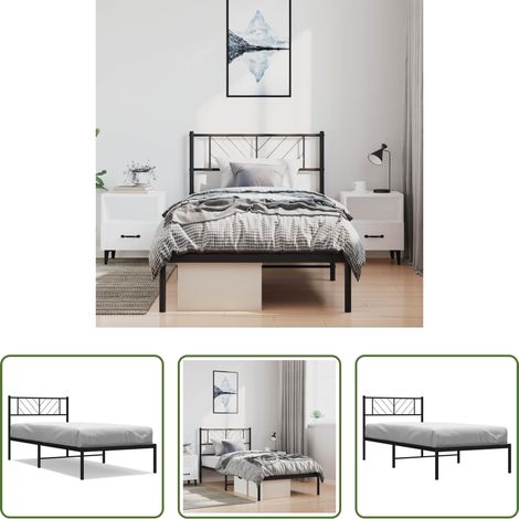 vidaXL Lit métallique - Cadre de lit métal sans matelas avec tête de lit noir 100x190cm (1/5)