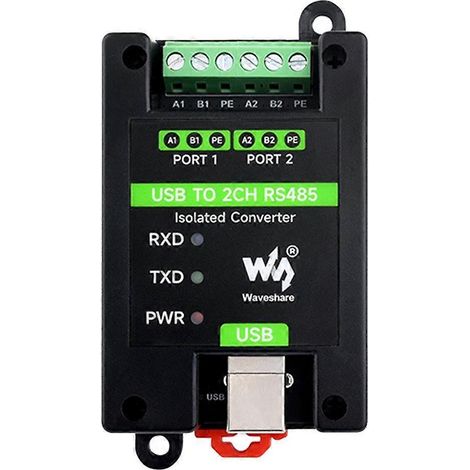 Convertisseur isolé USB vers RS485 2 canaux Waveshare FT2232HL de qualité industrielle, compatible avec les supports muraux et rail DIN (1/5)