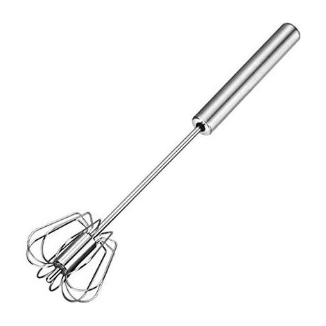 Agitateur à Rotation Automatique Batteurs manuels et fouets acier inoxydable batteur à oœufs à main semi-automatique en acier inoxydable, mousseur à lait mélangeur non électrique(12 pouces)-Fei Yu (1/5)