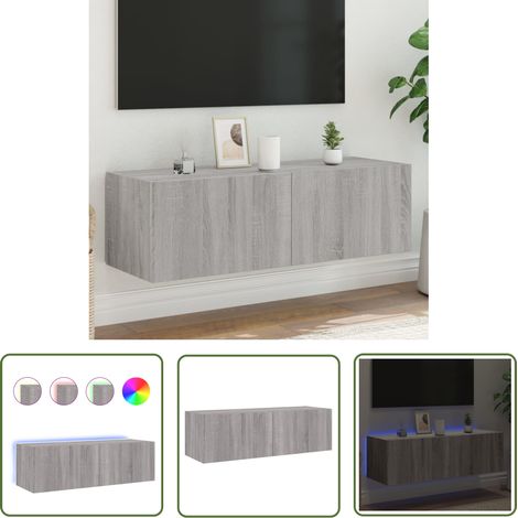 The Living Store TV-Wandschrank mit LED-Leuchten Grau Sonoma 100x35x31 cm - TV Schrank - Wandregal - Fernsehschrank - Regal Grau - LED Beleuchtung (1/5)