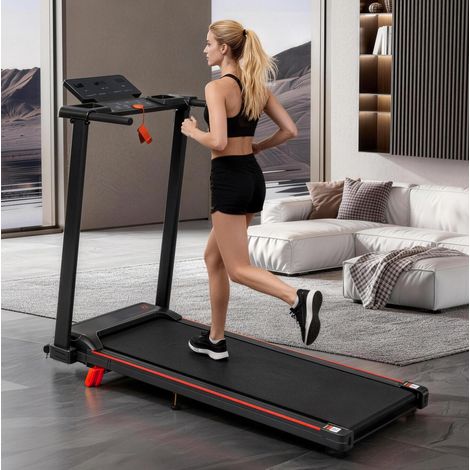 Tapis de course pliable avec inclinaison 8 %, 1–12 km/h, 120 kg, moteur 3,0 HP, métal noir (1/5)