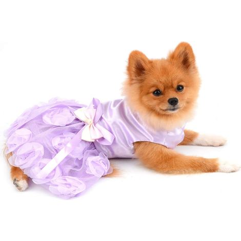 1 robe pour chien, rose, en satin doux avec perles et dentelle, pour chiens de petite à moyenne taille, jusqu'à 9 kg (1/5)