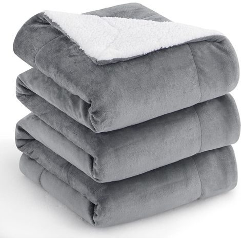 Couverture Sherpa Douce et Chaude 220x240 cm XXL Gris Réversible (1/5)