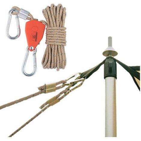 Corda riflettente per tenda da 4 m, corde riflettenti per tenda, corda da 4 mm con puleggia in lega di zinco, corda per tenda da campeggio, cachi - 4 pezzi (1/4)
