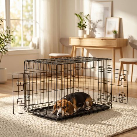 belviona Transportkäfig klappbar mit Bodenwanne, sicherer Hunde- und Katzenkäfig 76x49x56 cm (1/5)