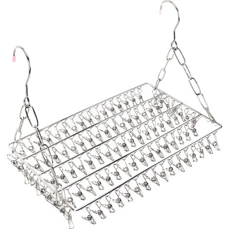 Sock Drying Rack, Stainless Steel Drying Hanger with 100 Windproof Clips Hanging Clothes Drying Rack for Socks, Underwear, Clothes, Towels (100 Clip) (1/5)