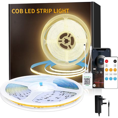 Bande lumineuse LED, 10 m - 3200 LED, bande lumineuse LED COB avec télécommande et application, bande lumineuse LED autocollante, lumière blanche (1/5)