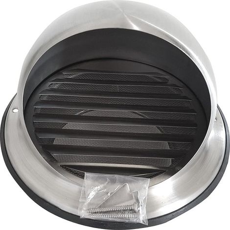 Prise d’air sphérique inox V2A 100mm, protection anti-insectes et intempéries, finition argentée (1/5)