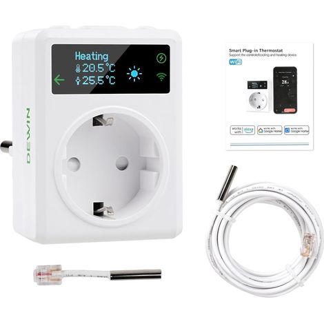 Prise Thermostat Connectée WiFi, Regulateur de Temperature Numérique Programmable Chauffage Refroidissement avec Sonde, pour Reptile Terrarium Frigo (1/5)