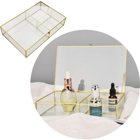 Organiseur de Maquillage, Boîte de Rangement Multifonction, 3 Compartiments Organisateur Maquillage en Verre, pour Ranger Parfums, Pinceaux Maquillage, Rouges à Lèvres, Vernis à Ongles-Fei Yu (1/5)