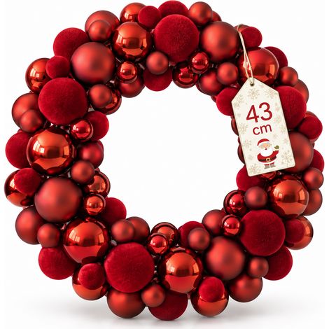Corona Ghirlanda di Natale Bordeaux 43 cm Decorazione Natalizia da Porta Parete (1/5)