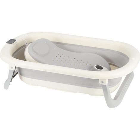 Baignoire Bébé Pliable - 1 Unité - PP+TPE - Avec Thermomètre Et Support Douche - Nouveau-né À 36 Mois - Gris 71x43x18,5 Cm (1/5)