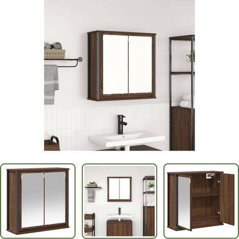 vidaXL Holzwerkstoff -  Bad-Wandschrank mit Spiegel Braun Eichen-Optik 60x21x60 cm (1/5)