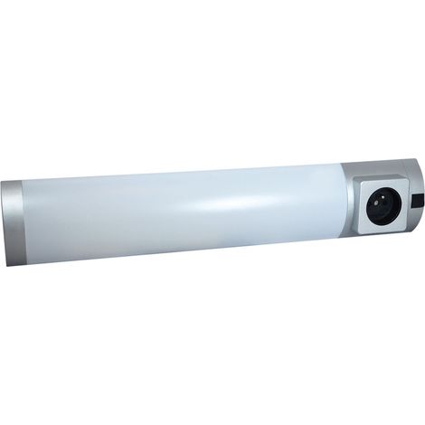 Tibelec – Réglette LED argent 5W – 260 lumens – 4000K blanc neutre – Interrupteur On/Off – Prise 230V pour éclairage sous meuble
