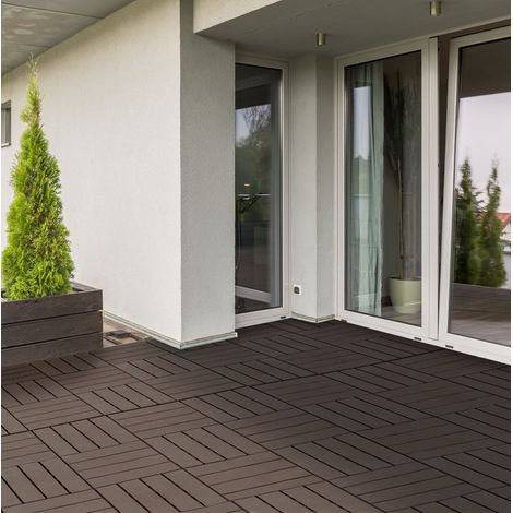 Piastrelle a incastro 30x30x2 cm in polipropilene marroni, drenaggio, balcone – MEUBLIV (1/5)