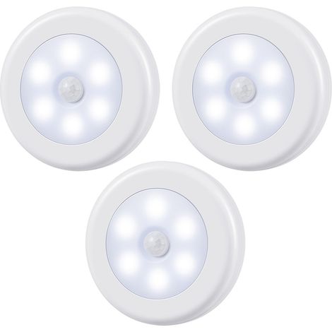 Veilleuse LED Automatique, 3PCS Lampe Détecteur de Mouvement, Veilleuse à 6LED Sans Fil à Piles, Bâton-Partout avec Adhésifs pour Escaliers, Placard, Couloirs, Chambre à Coucher, Cuisine