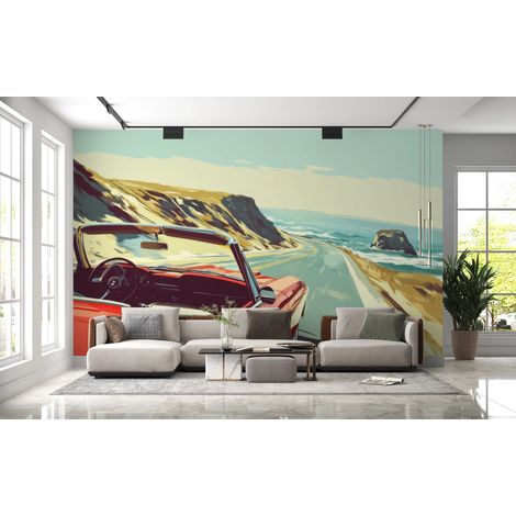 Papier peint voitures - cabriolet rouge sur la route côtière - 150 x 250 cm (1/2)