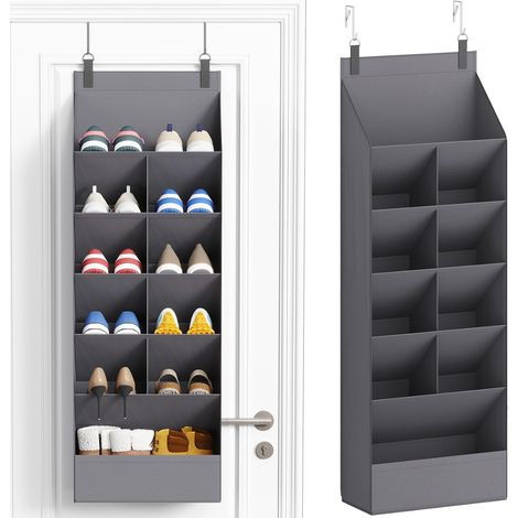 Organizador de zapatos para colgar en la puerta con 6 estantes y 11 bolsillos profundos, almacenamiento colgante de tela, zapatero de pared para 12 pares de zapatillas y botas, gris. (1/5)