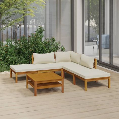 Salon de jardin 6 pcs,Mobilier de terrasse,Table et Chaise pour Relax avec coussin crème Bois d'acacia solide -YZ714312 (1/5)