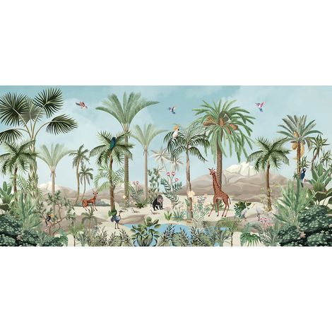 Papier peint panoramique enfants - Jungle Animaux - 195 cm x 95 cm (1/2)
