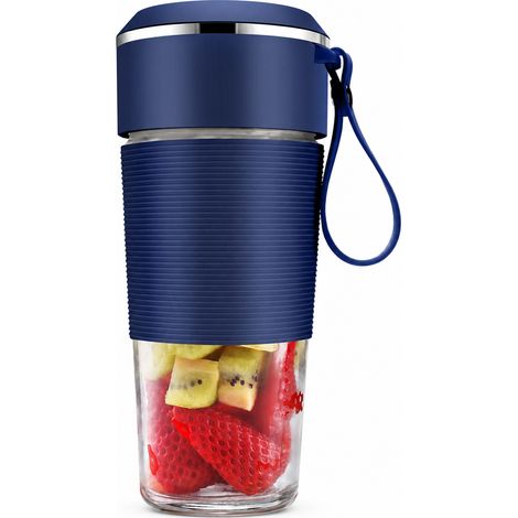 Blender Portable Rechargeable K10 Bleu, Gobelet en Verre, 4 Lames en Acier Inoxydable 304, Batterie 1200 mAh (1/5)