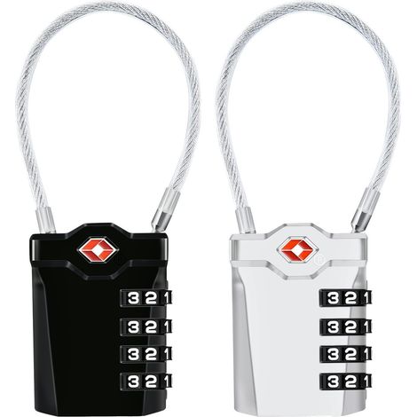 Cadenas de bagage TSA lot de 2 avec combinaison à 4 chiffres et câble de 14cm