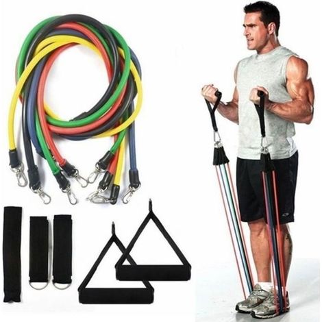 11 Pcs / Set Résistance Tubes Gym Fitness Workout Exercice Poignées bandes de yoga (1/4)
