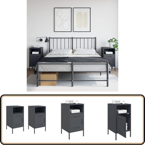 Nachttische 2 Stk. Anthrazit 36x39x68 cm Stahl - Industrielles Design - Nachttisch - Schreibtischlampe - Wohnzimmerschmuck - Sideboard