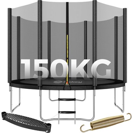 Sekey Trampolin Ø 366 cm Komplettset inkl. Sicherheitsnetz Leiter Randabdeckung Kindertrampolin Gartentrampolin, Schwarz (1/5)