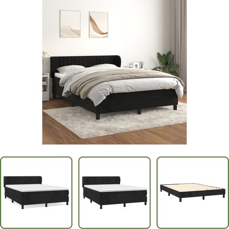 Matratze - Boxspringbett mit Matratze Schwarz 140x200 cm Samt (1/5)