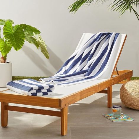Toalla de playa a rayas - 100% algodón - 75x152 cm - azul marino - apta para playa, piscina, deportes y sauna. (1/5)