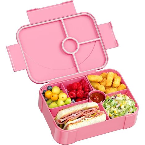Boite Repas Enfant 1150ml Rose 6 Compartiments Étanche Maternelle École Filles Garçons Snack (1/5)