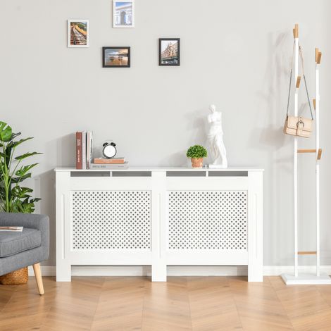 Cubreradiador de MDF Cubierta para Radiador con Listones para Salón Dormitorio Pasillo 151,5x19x82 cm Blanco (1/5)