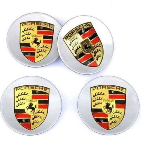 4 x Centre de roue 76mm Porsche cache moyeu Argent
