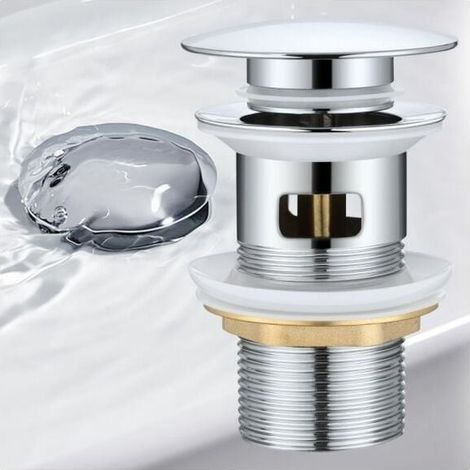 INHHUB Bonde Lavabo pour Vasque avec Trop Plein, Vidage Clapet Poussoir Pour Lavabo en Laiton, Chromé.-INHHUB (1/5)