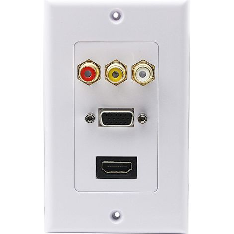 Prise murale 3RCA+HDMI+VGA - Prise de charge audio/vidéo composite composante HDMI (3RCA, HDMI et VGA) (1/5)