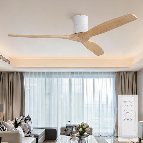 132cm Ventilateur de Plafond avec TéléCommande, Bois Massif Ventilateur de Plafond, Moteur DC Silencieux, Minuterie, 3 Températures de Couleur, 6 Vitesses, Mode été/Hiver pour Salon (1/5)