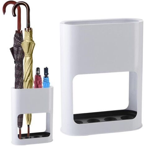 Porte-parapluies à 4 compartiments, bac égouttoir amovible et étagère pour entrée et couloir, compatible avec les parapluies longs et courts, blanc (1/5)