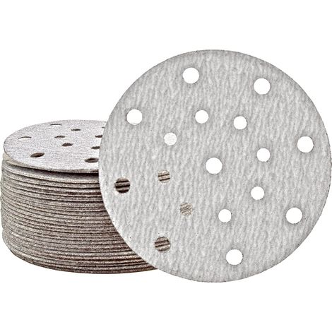 MioTools Shark Klett-Schleifscheiben, 150 mm, 17-Loch, f. Exzenterschleifer, Normalkorund (50 Stk.) K100