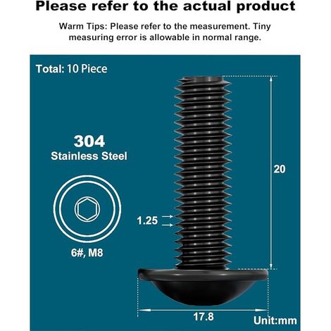 Innensechskantschraube M8x20 mm, Edelstahl A2 V2A, Metallschrauben für mechanische Verbindungen, Schwarz, 10 Stück (1/5)