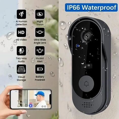 Sonnette vidéo sans fil avec caméra, sonnette WIFI HD Téléphone extérieur sonnerie caméra de sécurité vidéo interphone IR Nigh