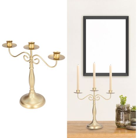 Porte-bougies 3 Bras Doré Style Européen pour Mariage et Décoration Domestique (1/5)