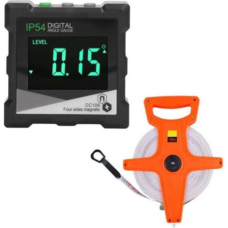 4x90 Degree Digital Angle Gauge with Backlit LCD Electronic Level IP54 Inclinometer and 100M Folding Tape Measure (1/4)