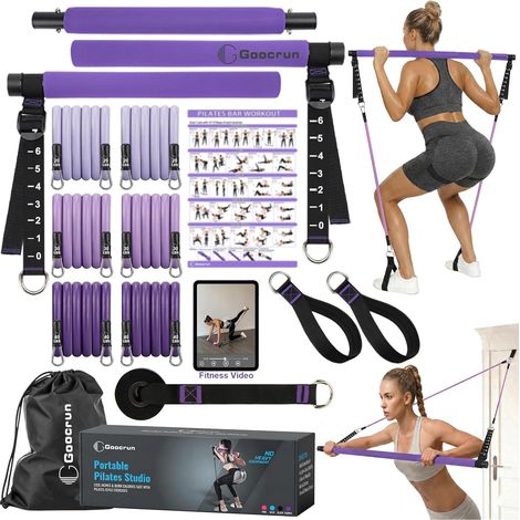 Ensemble de Barres de Pilates et de Bandes de résistance avec poignées, Salle de Sport Portable à Domicile – Livré avec des Affiches et des vidéos de Fitness (1/5)