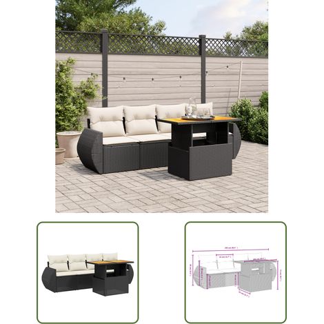 The Living Store 5-tlg. Garten-Sofagarnitur mit Kissen Schwarz Poly Rattan - Gartenmöbel - Sofagarnitur - Rattan Möbel - Outdoor Möbel - Lounge Set (1/3)